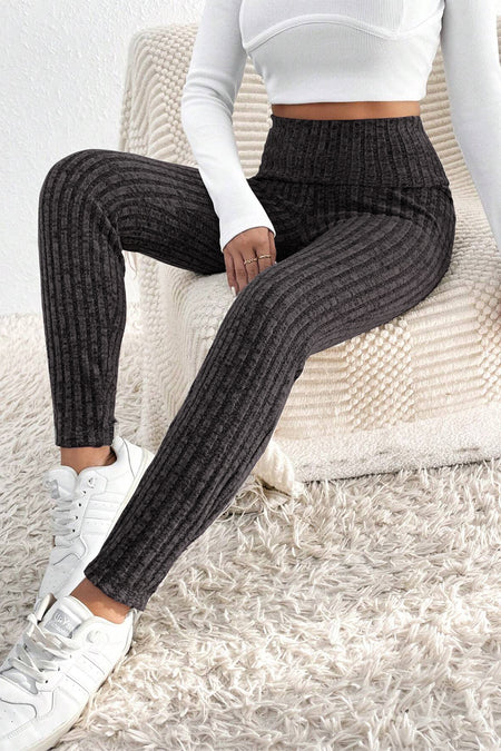 Wide Waistband Ribbed Textured Knit Leggings