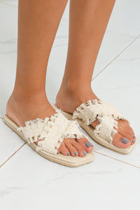 Tassel Woven Crossed Straps Flat Slippers