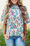 Print Puff Sleeve Mock Neck Blouse