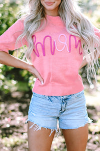 Mom Tinsel Front Short Sleeve Sweater