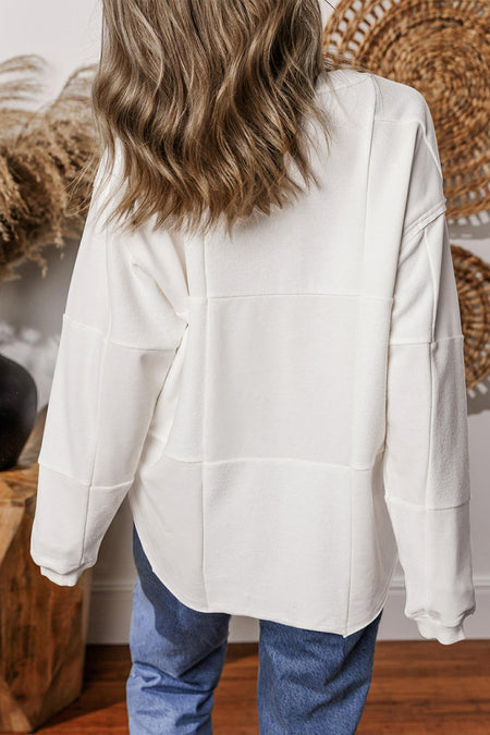 Solid Color Patchwork Drop Shoulder Baggy Sweatshirt