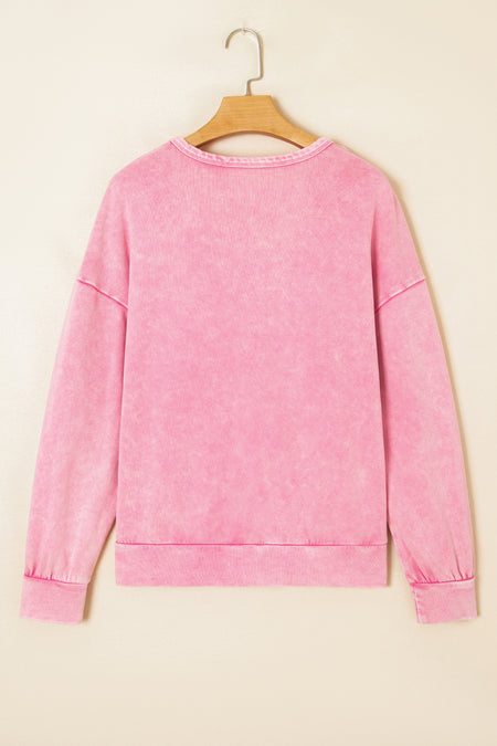 Mineral Wash Big Bow Patchwork Pullover Sweatshirt