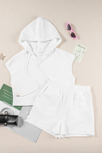 Textured Cropped Hoodie and Shorts Set