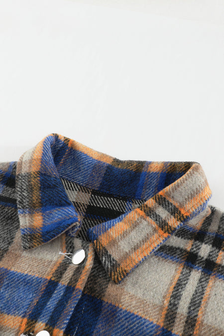 Geometric Plaid Print Pocketed Shacket