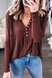 Waffle Ribbed Knit Patchwork Henley Top