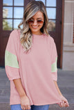 Color Block Ribbed Knit Quarter Sleeve Top