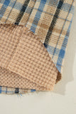 Waffle Knit Patchwork Hooded Plaid Shacket