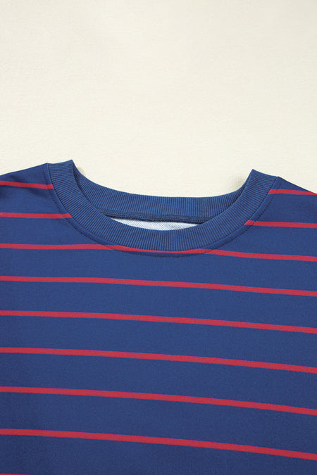 Stripe Stylish Overlap Detail Drop Shoulder Pullover Sweatshirt