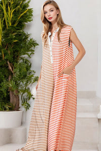 Stripe Oversized Buttoned Front Sleeveless Wide Leg Jumpsuit