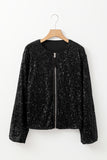 Sequin Zip up Round Neck Long Sleeve Jacket