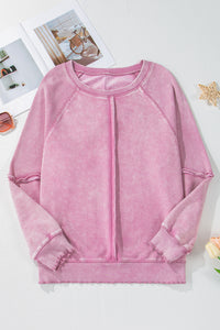 Solid Waffle Knit Patchwork Raglan Sleeve Sweatshirt