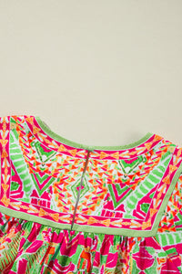 Fashion Printed Wide Sleeve Plus Size Blouse