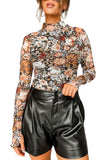 Floral Long Sleeve High Neck Sheath Mesh Blouse