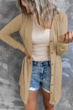 Open-front Buttoned Thigh-high Length Cardigan