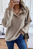 Jet Stream Color Contrast Ribbed Loose Fit Long Sleeve Top