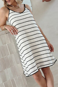 Contrast Lace Trim Striped Knit Slip Dress