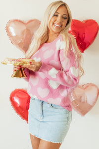 Heart Print Valentines Crew Neck Sweater