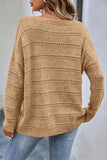 Boat Neck Drop Shoulder Pointelle Knit Sweater