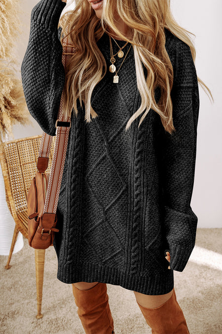 Cable Knit Drop Shoulder Loose Fit Sweater Dress