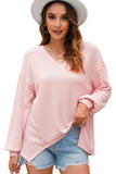 V Neck Long Sleeve Drop Shoulder Loose Blouse