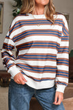 Brown Stripe Crew Neck Drop Shoulder Pullover Sweatshirt