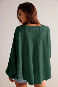 V Neck Long Sleeve Drop Shoulder Loose Blouse