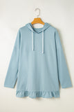 Ruffled Hem Loose Fit Tunic Hoodie