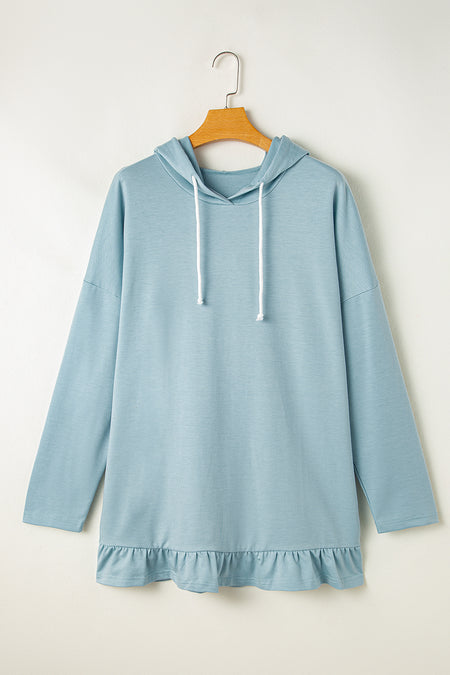 Ruffled Hem Loose Fit Tunic Hoodie