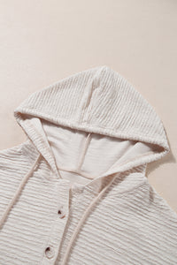 Solid Textured Drawstring Henley Hoodie