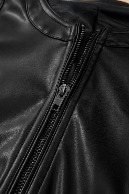 Faux Leather Zipper Slim Fit Bomber Jacket