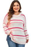 Stripe Drop Shoulder Side Split Plus Size Sweater