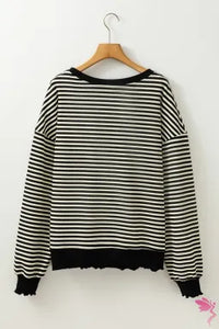 Stripe Loose Drop Shoulder Long Sleeve Top