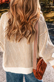 Striped Textured Knit Contrast Edge Loose Sweater