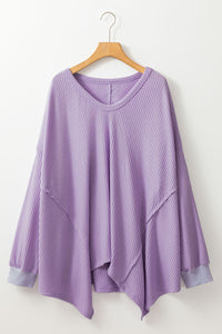 Waffle Knit Exposed Seam Flowy Top