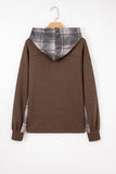 Patchwork Drawstring Hooded Plaid Shacket