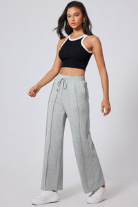 Seamed Drawstring High Waist Wide Leg Sweatpants