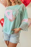 Plaid Floral Peace Heart Graphic Wide Long Sleeve Top