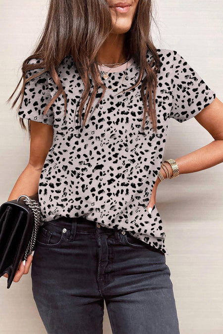 Animal Spotted Print Round Neck Long Sleeve Top