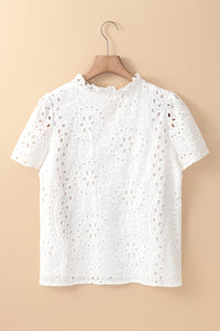Geometric Embroidery Hollow Out Blouse