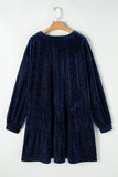 Plus Size Textured Velvet Tiered Button V Neck Dress