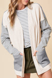 Stripe Colorblock Patchwork Open Front Cardigan with Pocket