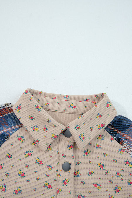 Floral Plaid Patchwork Waffle Knit Shacket