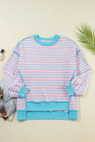 Stripe Contrast Trim High Low Pullover Tunic Sweatshirt