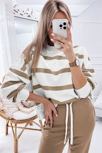 Striped Drop Shoulder Pullover and Jogger Pants Set