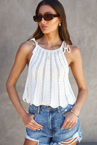 Tie Straps Wave Stripes Textured Eyelet Knitted Vest