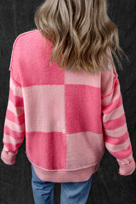 Colorblock Striped High Low Loose Sweater