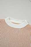 Striped Textured Knit Contrast Edge Loose Sweater