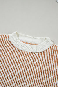 Striped Textured Knit Contrast Edge Loose Sweater