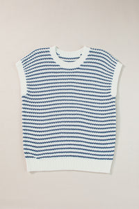 Stripe Ribbed Trim Loose Fit Knitted Sweater Vest