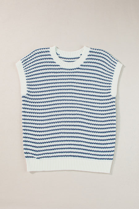 Stripe Ribbed Trim Loose Fit Knitted Sweater Vest